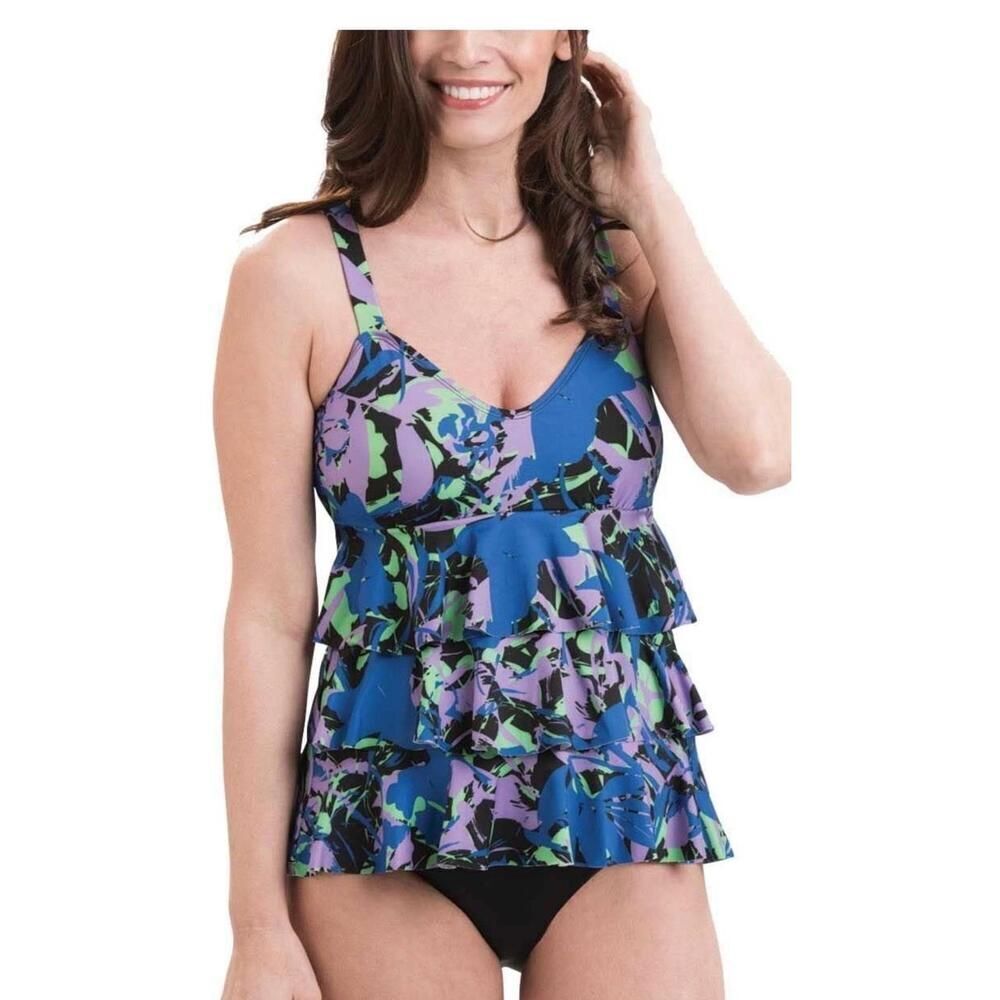 DOLFIN Aquashape NWT size 6 Ruffle Tier One Piece Swimsuit Blue Eden slimming